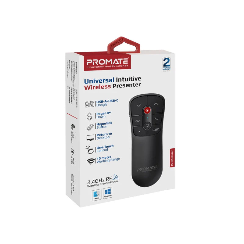 Promate Universal Intuitive Wireless Presenter | Red Pointer