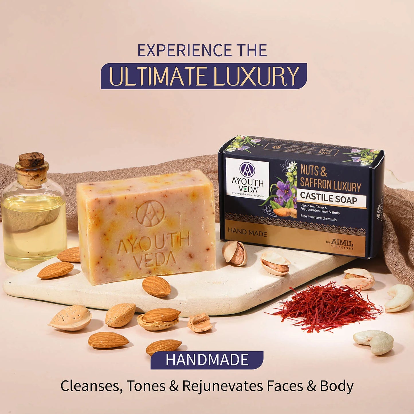 Ayouthveda Nuts and Saffron Luxury Castile Soap 110gm