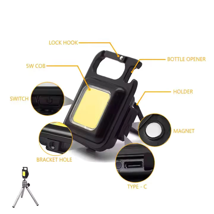 Mini LED Keychain Multipurpose Type C Rechargeable
