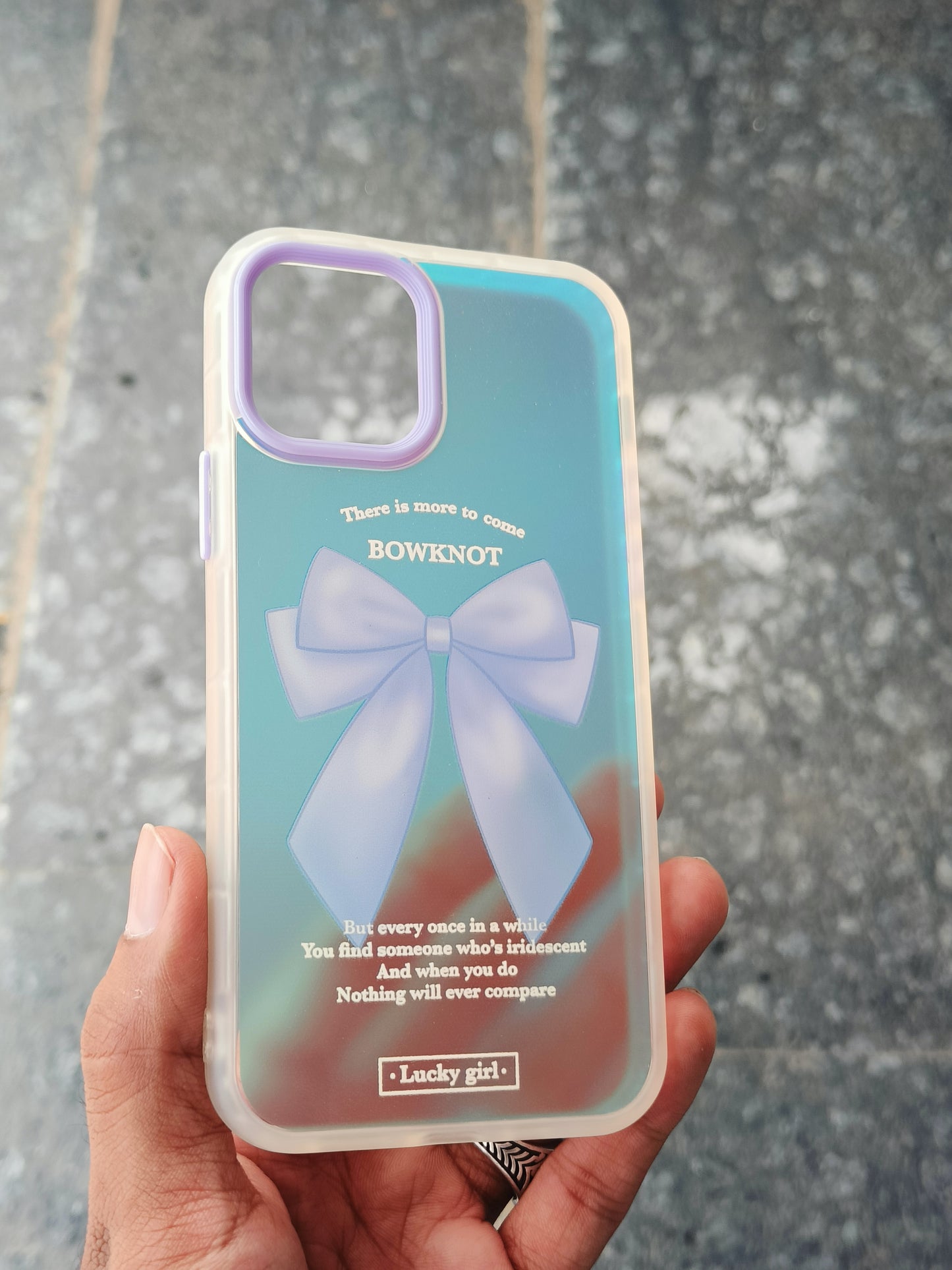 Back Case for iPhone 12 Pro for women/girls | Lucky Girl Iridescent Bowknot Case