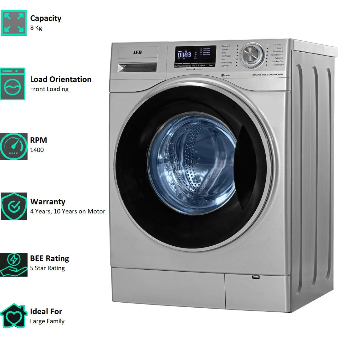 IFB WASHING MACHINE 8.0 KG FULLY AUTOMATIC FRONT LOAD SENATOR WSS STEAM