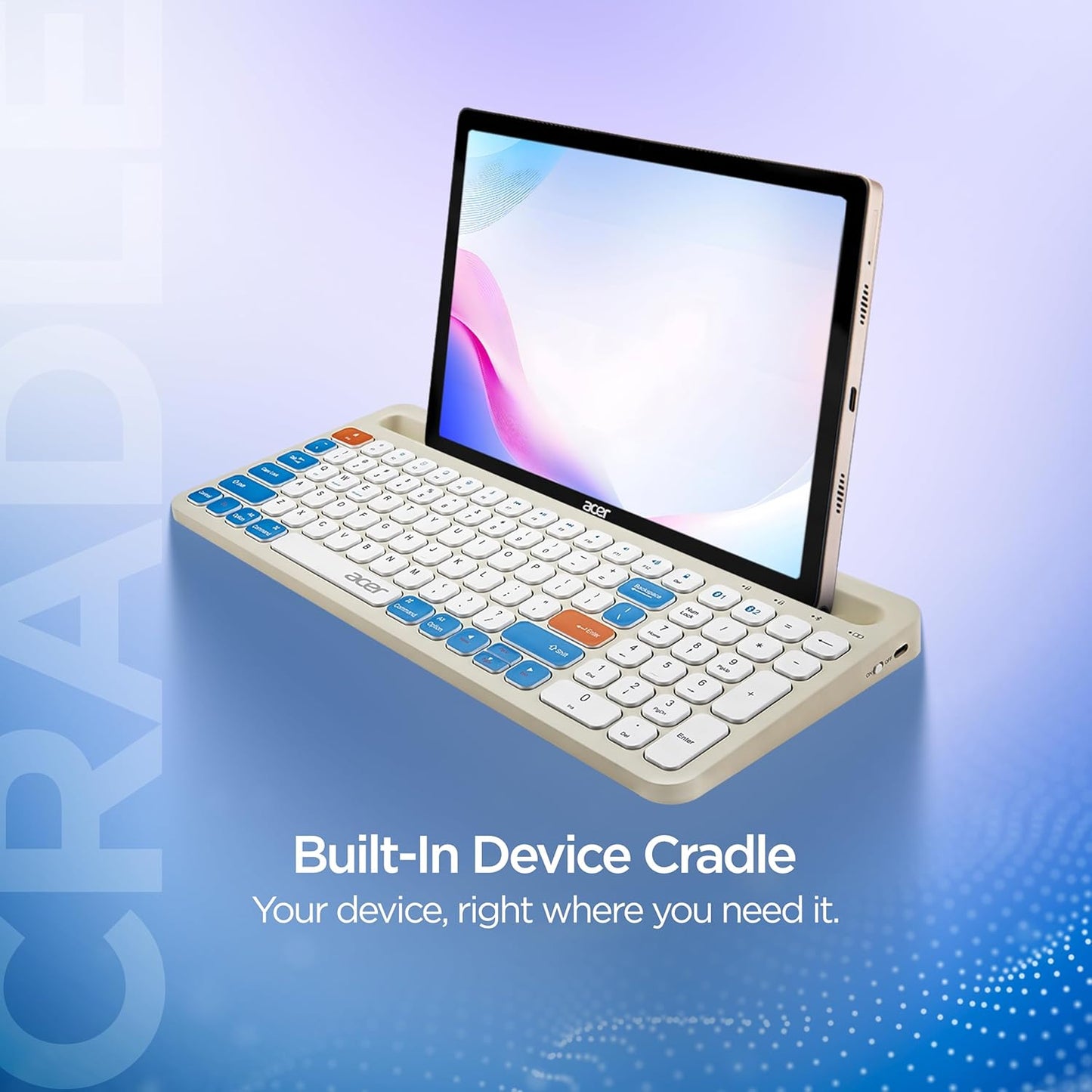 Acer SwiftPRO Multi-Device Bluetooth Wireless Keyboard with Cradle & Numpad | USB-C Rechargeable | 99 Keys, 80H Battery | Compact & Quiet | Compatible with Windows, Mac, Android, Laptop, Tablet, Phone