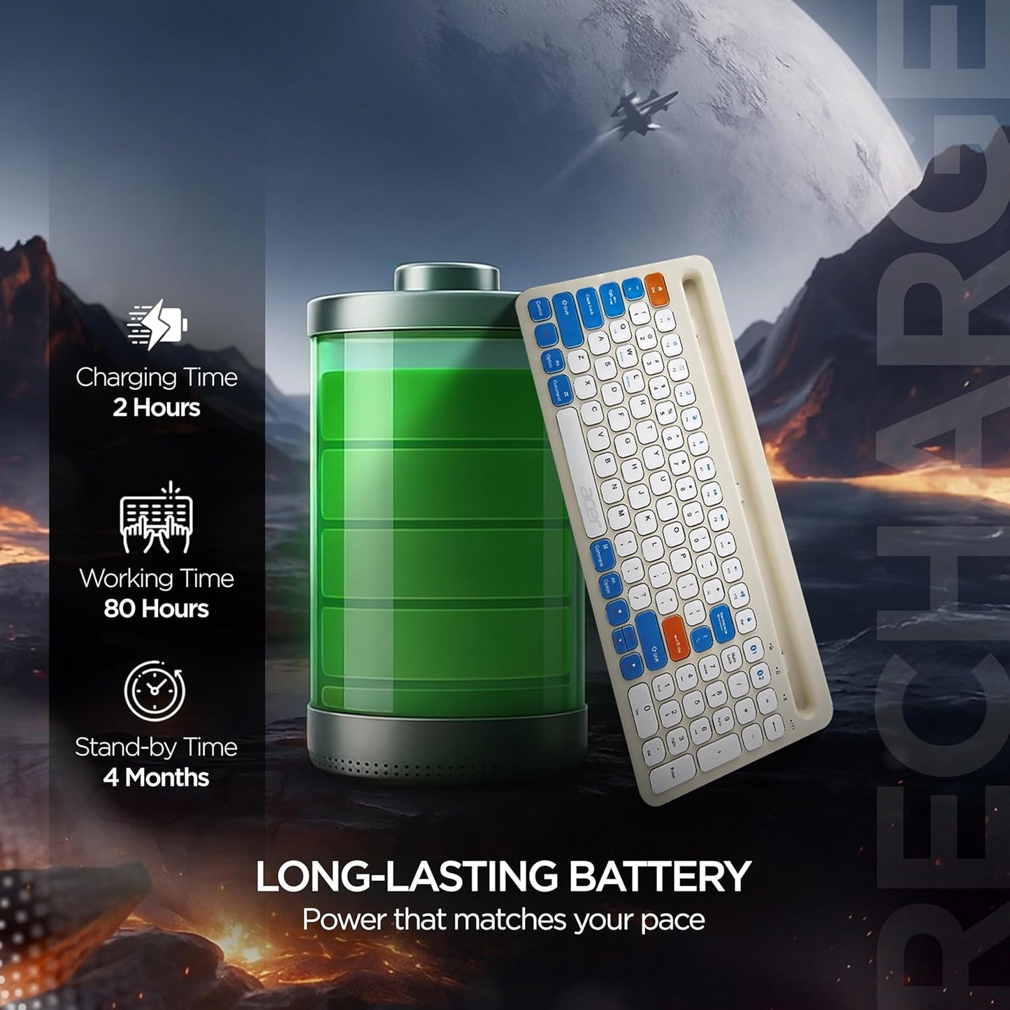 Acer SwiftPRO Multi-Device Bluetooth Wireless Keyboard with Cradle & Numpad | USB-C Rechargeable | 99 Keys, 80H Battery | Compact & Quiet | Compatible with Windows, Mac, Android, Laptop, Tablet, Phone