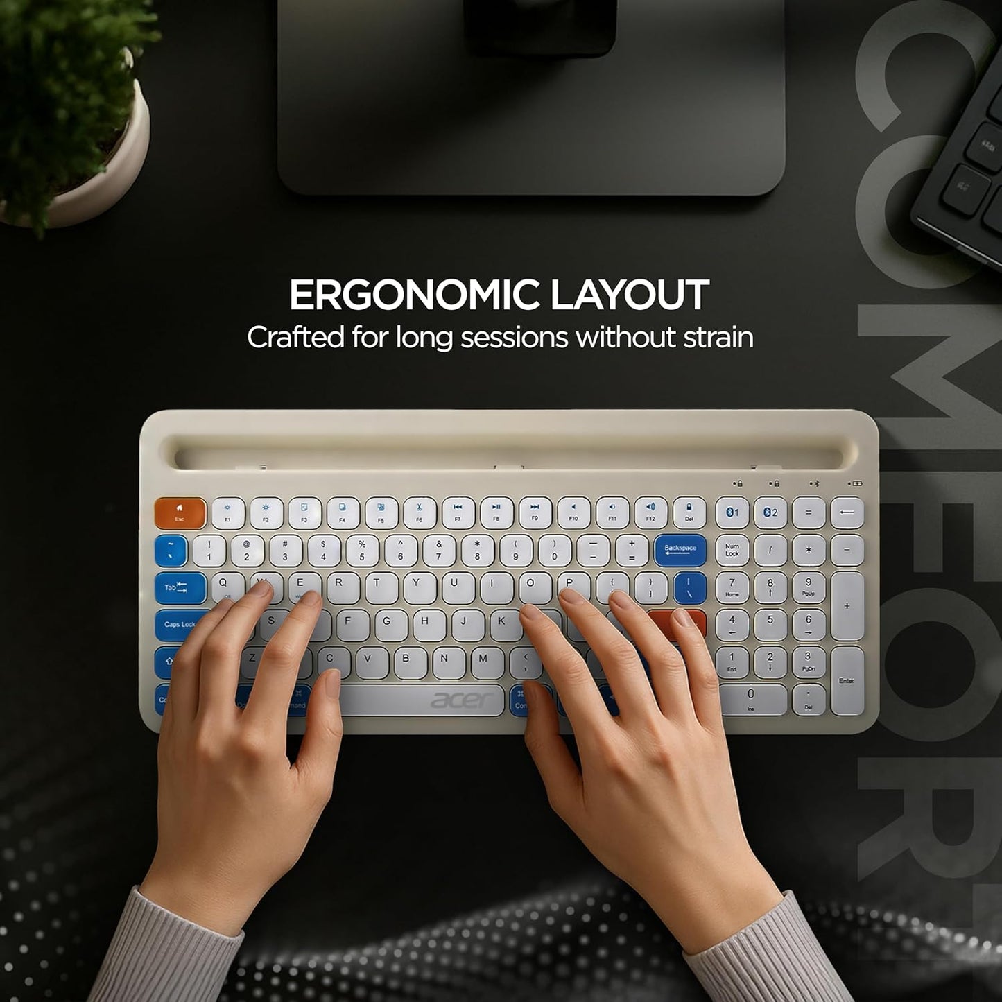 Acer SwiftPRO Multi-Device Bluetooth Wireless Keyboard with Cradle & Numpad | USB-C Rechargeable | 99 Keys, 80H Battery | Compact & Quiet | Compatible with Windows, Mac, Android, Laptop, Tablet, Phone