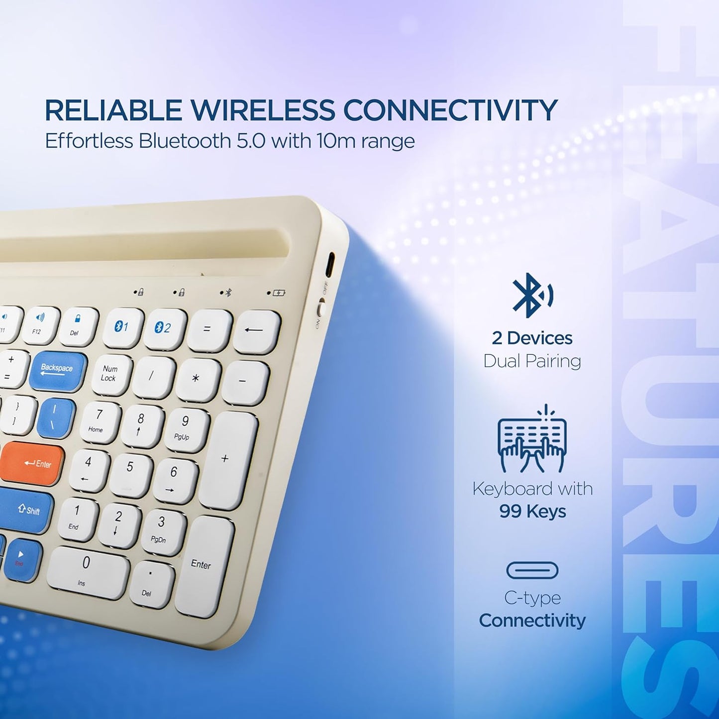 Acer SwiftPRO Multi-Device Bluetooth Wireless Keyboard with Cradle & Numpad | USB-C Rechargeable | 99 Keys, 80H Battery | Compact & Quiet | Compatible with Windows, Mac, Android, Laptop, Tablet, Phone