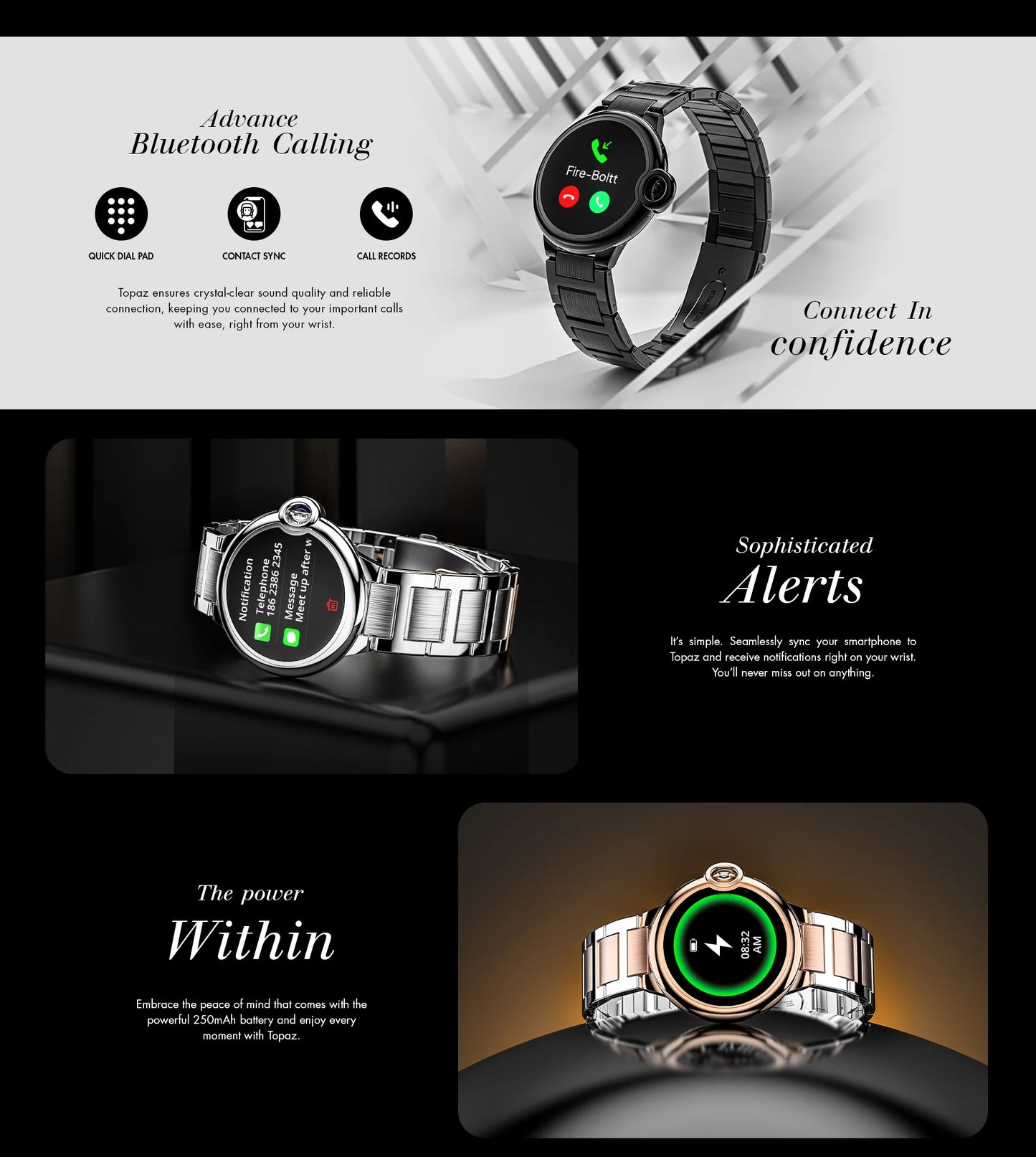 Fire-Boltt Topaz Black Leather/Stainless Steel