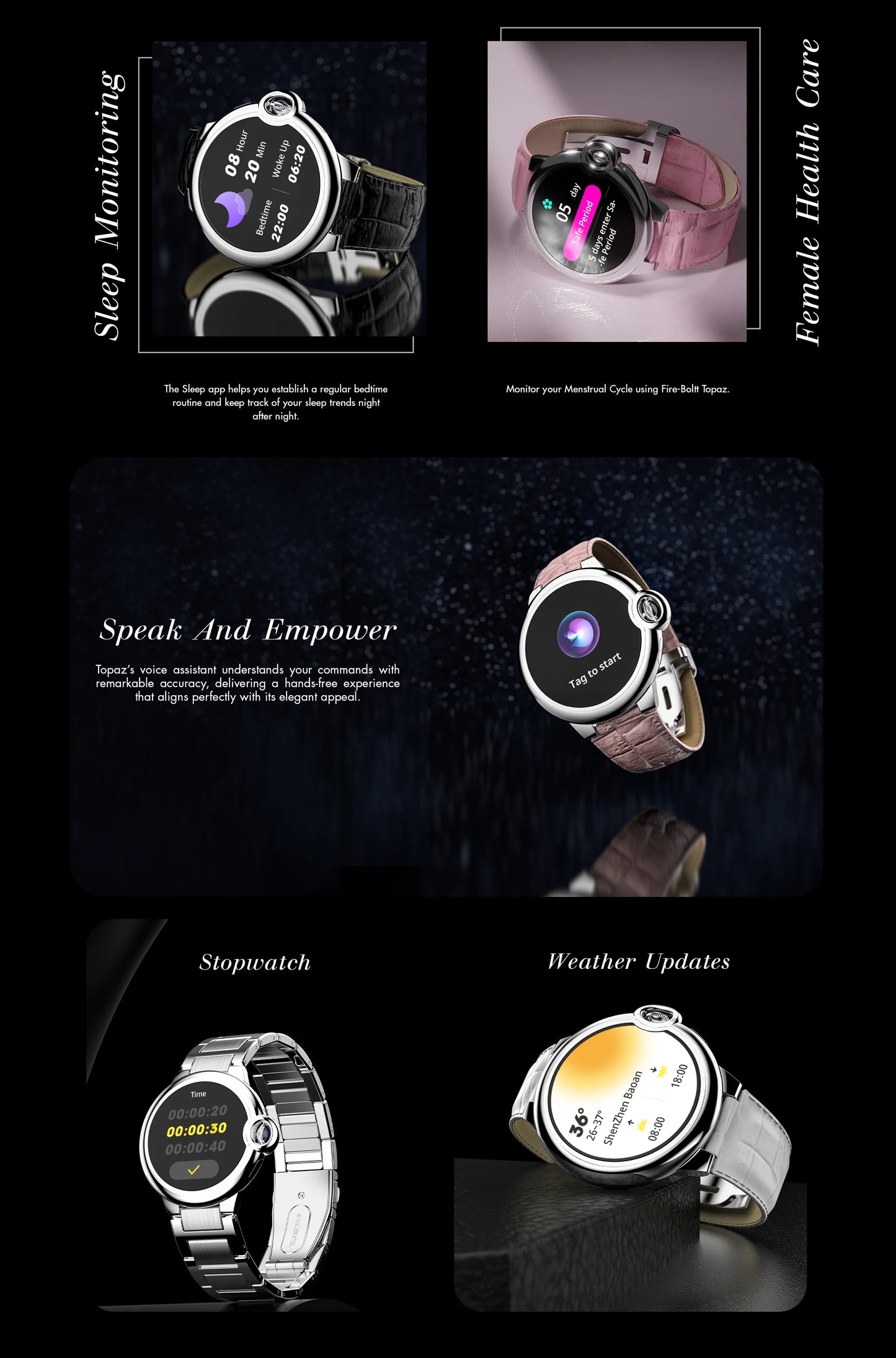 Fire-Boltt Topaz Black Leather/Stainless Steel